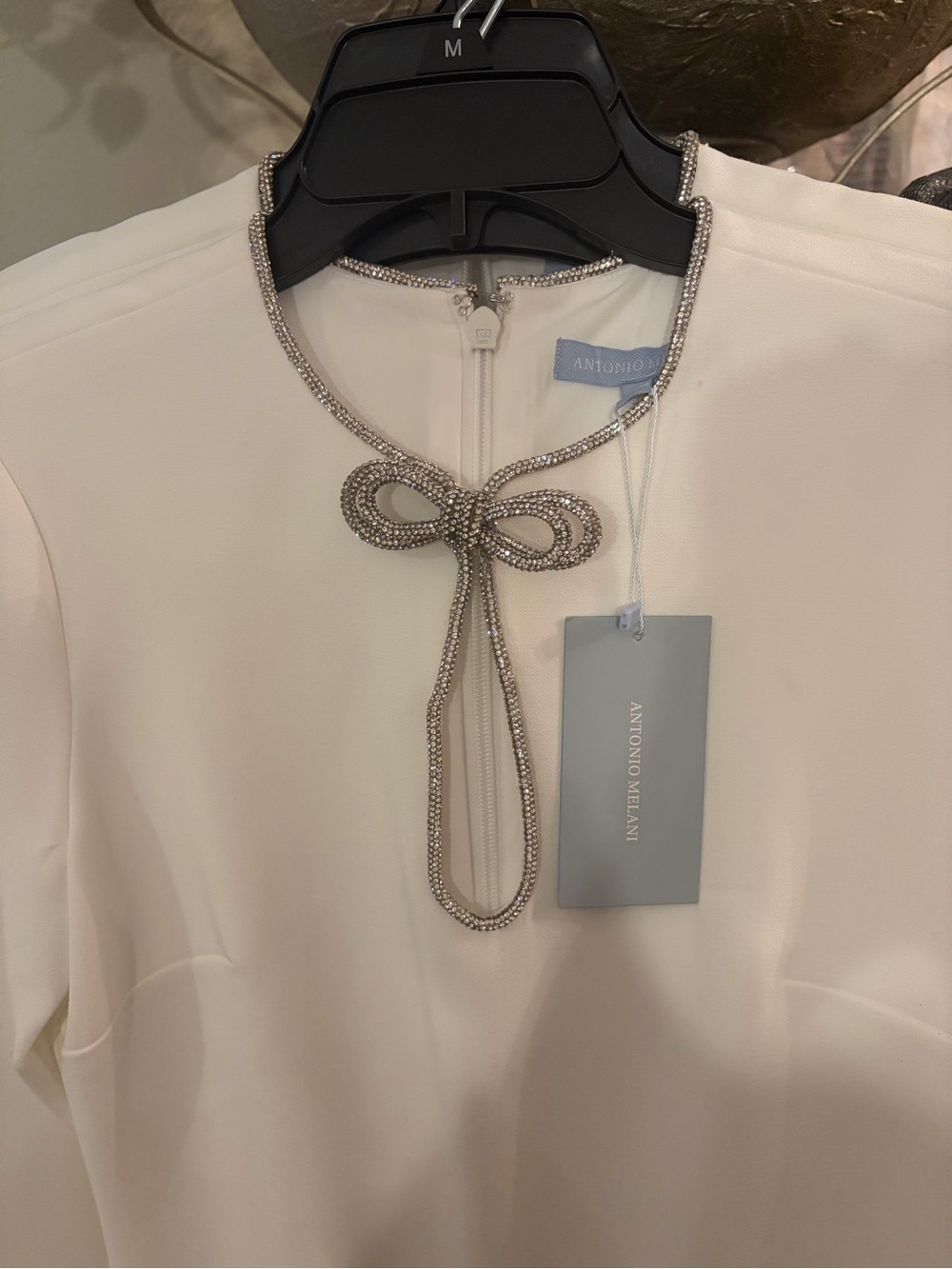 ANTONIO MELANI Ivory Blouse with Rhinestone Bow Trim